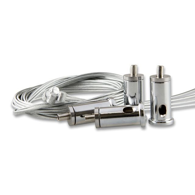 Seilabhängung (4 Stk) mit Deckenverschraubung und Gegenstück mit Rutschklemme inkl. Stahlseile 1,5m