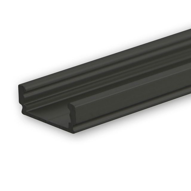 LED Aufbauprofil SURF12 FLAT Aluminium schwarz pulverbeschichtet RAL 9005, 200cm
