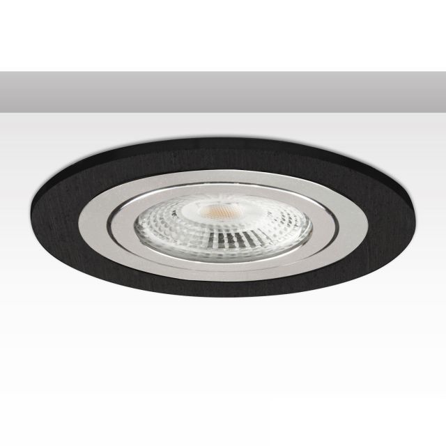 Einbaurahmen rund, Loch 80mm, schwarz + Alu gebürstet, für GU10/MR16 Spots