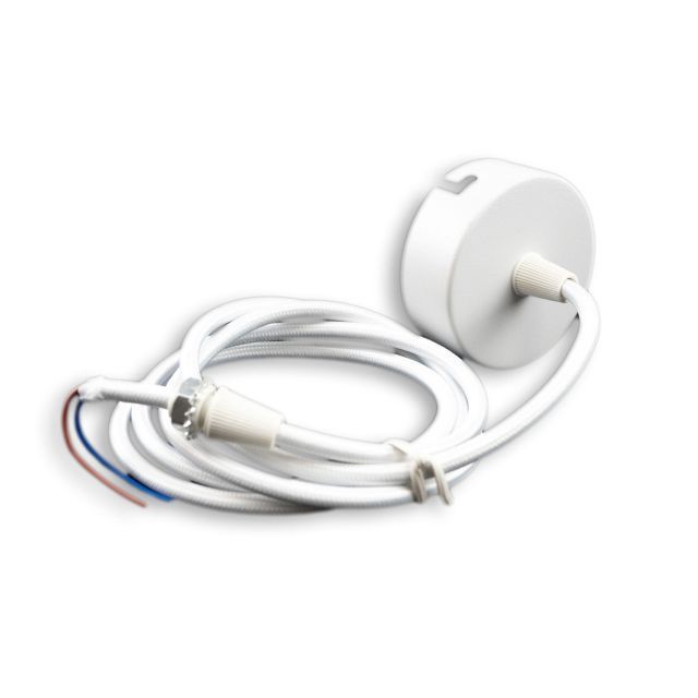 Deckenbaldachin rund 70mm, weiß, inkl. 2-poliges Stoffkabel 1,5m