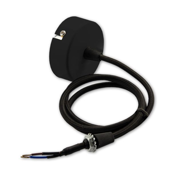 Deckenbaldachin rund 60mm, schwarz inkl. 2-pol. Stoffkabel 1,5m