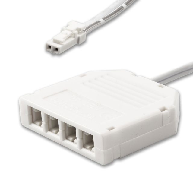 MiniAMP 4-fach Verteiler (1 male-Stecker an 4 female-Buchsen), 30cm, 2-polig, weiß, max. 3,5A