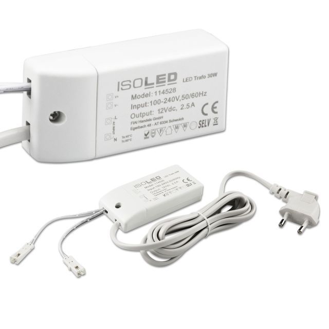 LED Trafo MiniAMP 12V/DC, 0-30W, 200cm Kabel mit Flachstecker, sekundär 2 female Buchsen