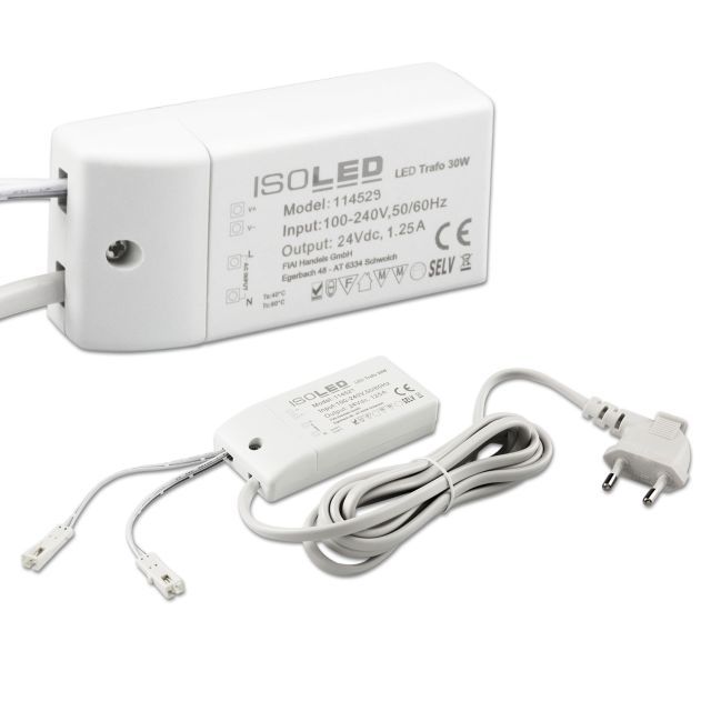 LED Trafo MiniAMP 24V/DC, 0-30W, 200cm Kabel mit Flachstecker, sekundär 2 female Buchsen