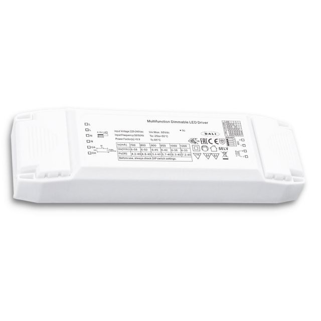 LED Konstantstrom Trafo 700/800/900/950/1050/1200mA, 40W, Push/1-10V/DALI dimmbar, SELV
