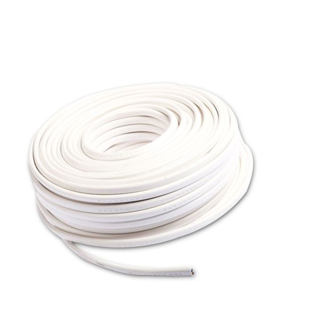 Kabel 25m Rolle 2-polig 0,75mm² H03VVH2-F PVC Mantel weiß, VDE (nicht halogenfrei!), AWG18