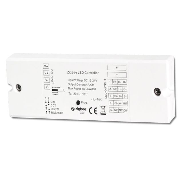 Dimmer ZigBee 3.0 PWM per strip/spot LED, 5 canali, 12-24V DC 5x4A
