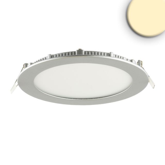 LED Downlight, 12W, rund, ultraflach, silber, warmweiß, dimmbar