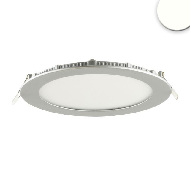 LED Downlight, 12W, rund, ultraflach, silber, neutralweiß, dimmbar