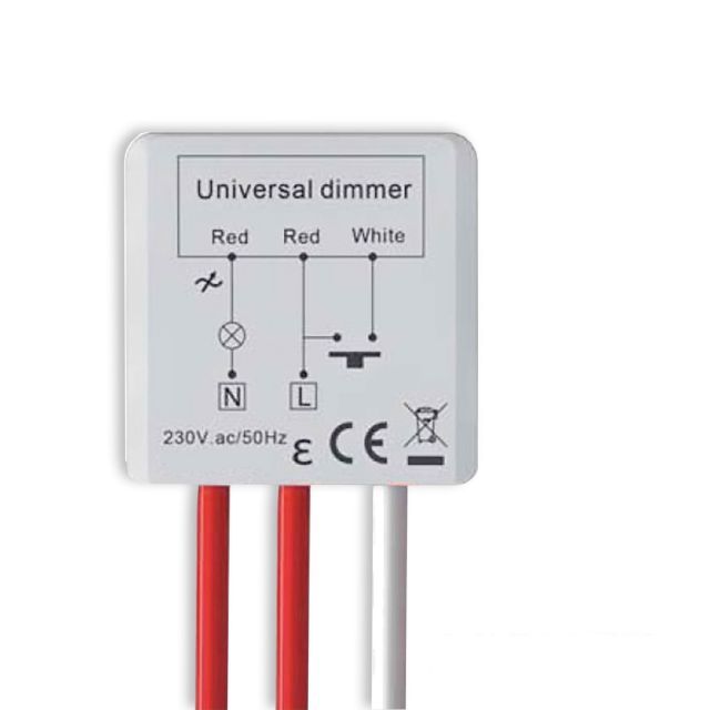 Universal-Push Mini-Dimmer für dimmbare 230V Leuchten/Trafos, 250VA