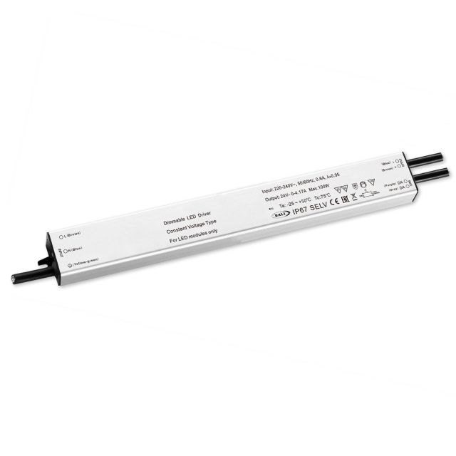 LED PWM-Trafo 24V/DC, 0-60W, Push/DALI-2 dimmbar, IP67, SELV, flach, ultraschmal