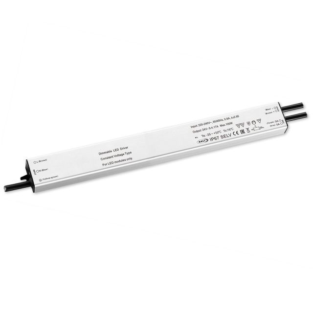 LED PWM-Trafo 24V/DC, 0-100W, slim, Push/DALI-2 dimmbar, IP67, SELV