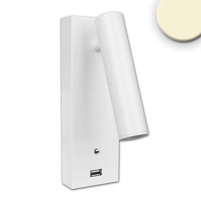 LED Leseleuchte, 3W, weiß, mit USB A Ladebuchse, warmweiß, 3 Stufen dimmbar