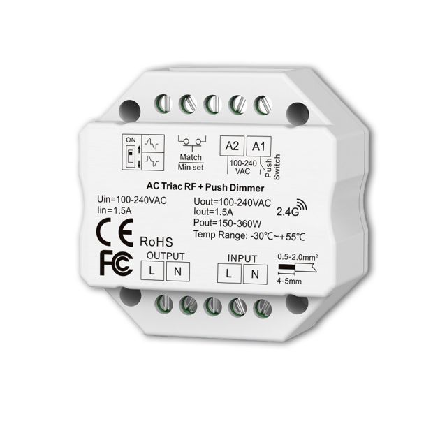 Dimmer Sys-Pro + Zigbee 3.0 push/RF, 230V AC, 360 VA, selezionabile controllo/sezione di fase