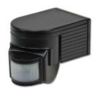 PIR Bewegungsmelder schwarz, 230V, max. 4A, 180° max. 10m Detektionsradius, IP44, Aufputzmontage