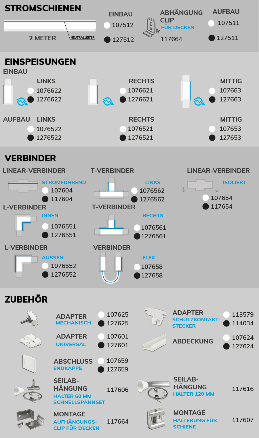 LED 3-PH Schienen Zubeh&ouml;r Serie CLASSIC &Uuml;bersicht
